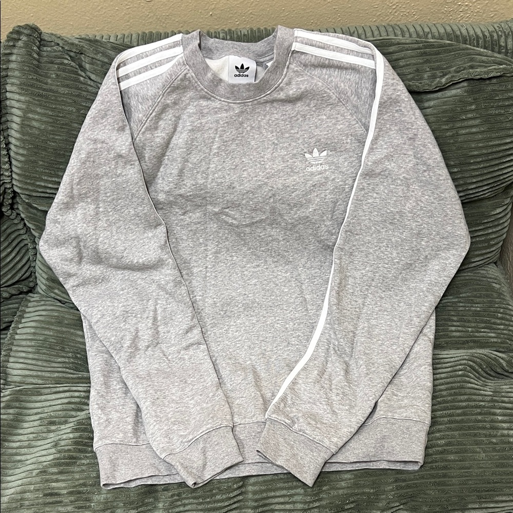 adidas Heather Gray Crewneck Sweatshirt with White Stripes